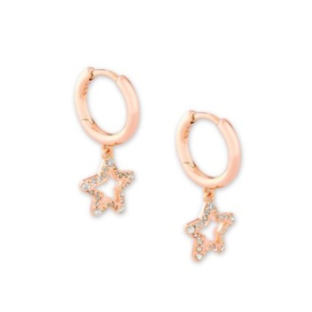 Kendra Scott Rose Gold Jae Star White Crystal Huggie Earrings - NWT